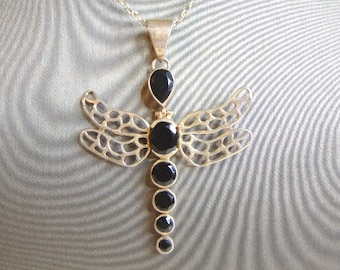 Womens Vintage Estate Sterling Silver Necklace W/ Dragonfly Pendant 14.8g E5131
