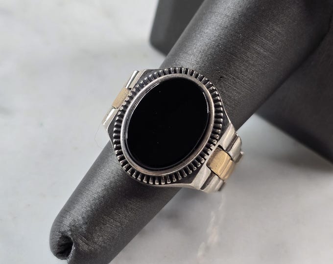Mens Sterling Silver Onyx Watch Band Ring 14.3g E3016