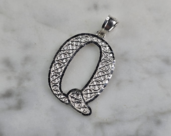 Womens Sterling Silver Initial Letter " Q " Pendant 1.3g E7776