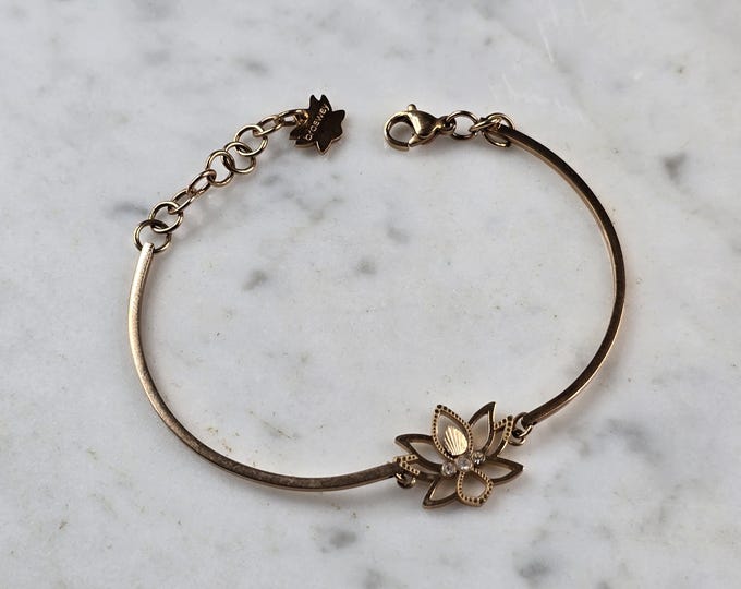 Womens Vintage Estate Rose Gold Tone Lotus Flower Brosway Fashion Bracelet E6656
