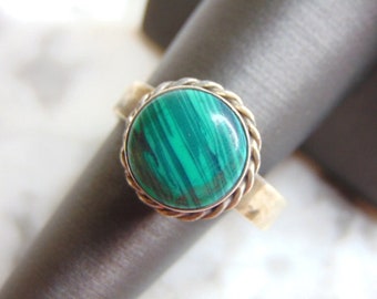 Bague Malachite Estate Argent Sterling Vintage Femmes 6.5g E4743