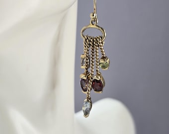 Womens Sterling Silver Gold Tone Modernist Multi Stone Earrings 6.4g E6786