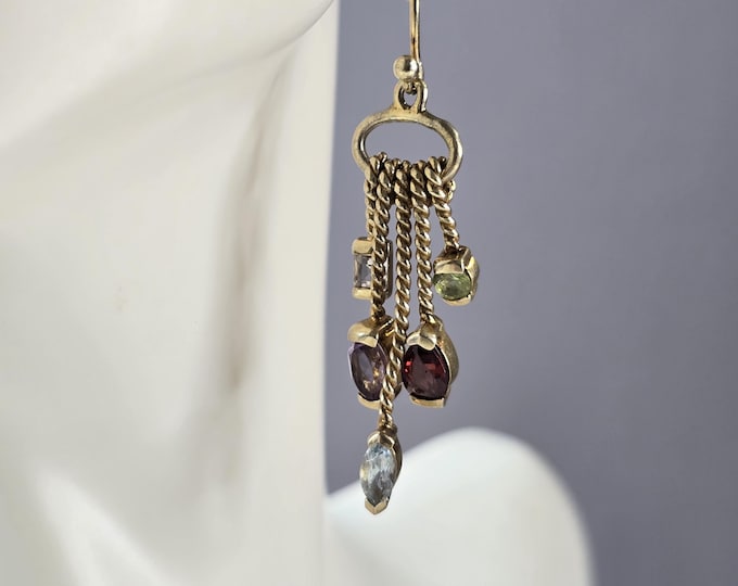 Womens Sterling Silver Gold Tone Modernist Multi Stone Earrings 6.4g E6786