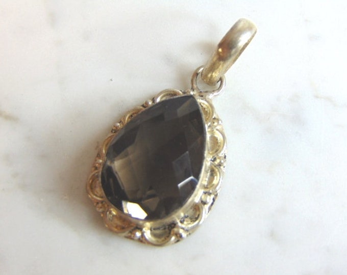 Womens Vintage Estate Sterling Silver Smoky Quartz Pendant 8.0g E5810