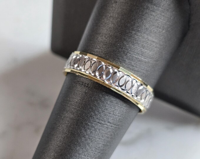 Mens Vintage Estate 14K Yellow & White Gold Wedding Band Ring 3.5g #E5245