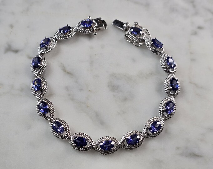 Womens Vintage Estate Sterling Silver Tanzanite Bracelet 14.3g E3135