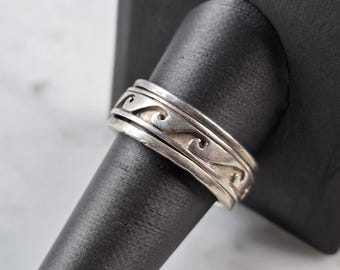 Mens Vintage Estate Sterling Silver Tsunami Wave Spinning Fidget Ring 9.9g E4102
