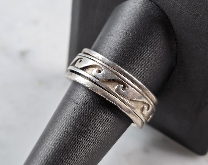 Mens Vintage Estate Sterling Silver Tsunami Wave Spinning Fidget Ring 9.9g E4102