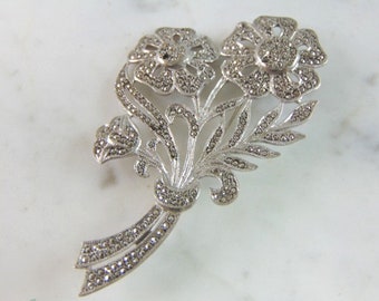 Womens Vintage Estate Sterling Silver Flower Brooch 15.2g E1935