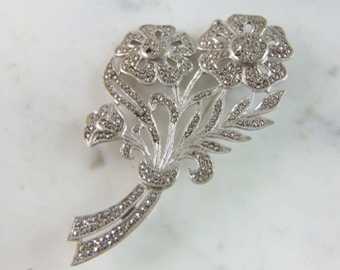 Womens Vintage Estate Sterling Silver Flower Brooch 15.2g E1935