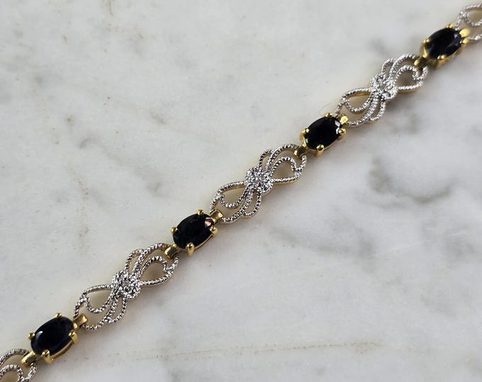 Womens Vintage Estate Sterling Silver Gold Tone Sapphire Bracelet 10.5g E1570