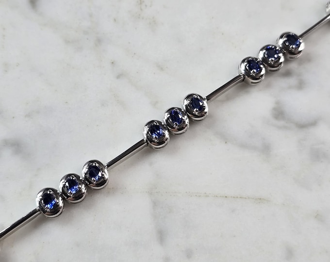 Womens Vintage Estate Sterling Silver Modernist Sapphire Bracelet 19.1g #E3218