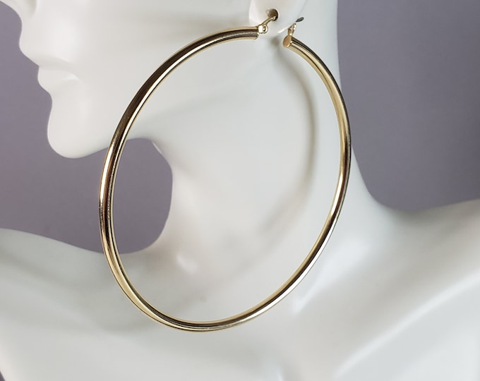 Pr Large Womens Vintage Estate 14K Yellow Gold Hoop Earrings 6.0g #E2541