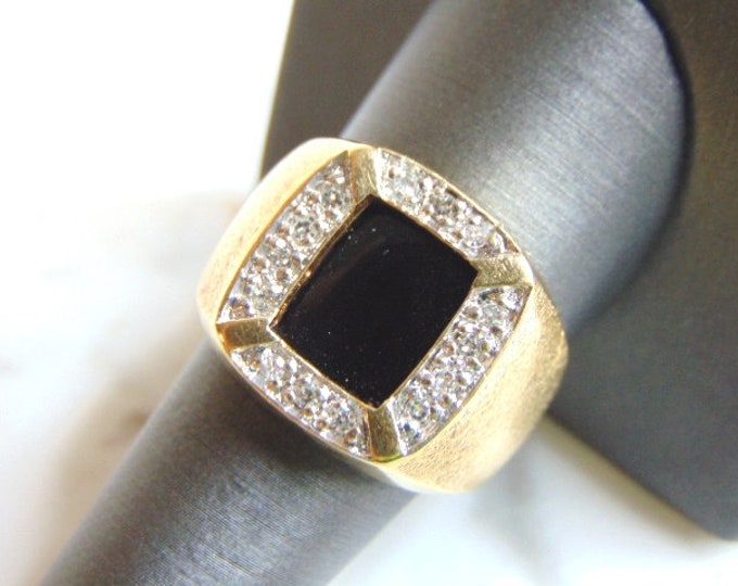 Mens Vintage Estate 14K Yellow Gold Onyx & Diamond Ring 12.9g E5318