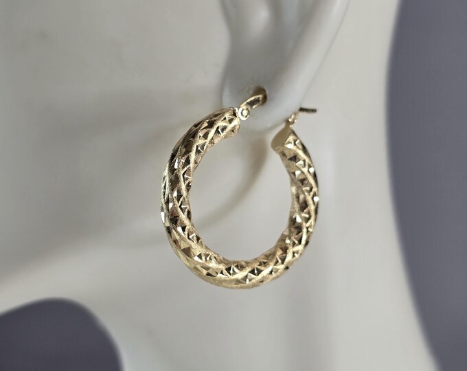 Pr of Womens Vintage Estate 14K Yellow Gold Hoop Earrings 3.3g E6817