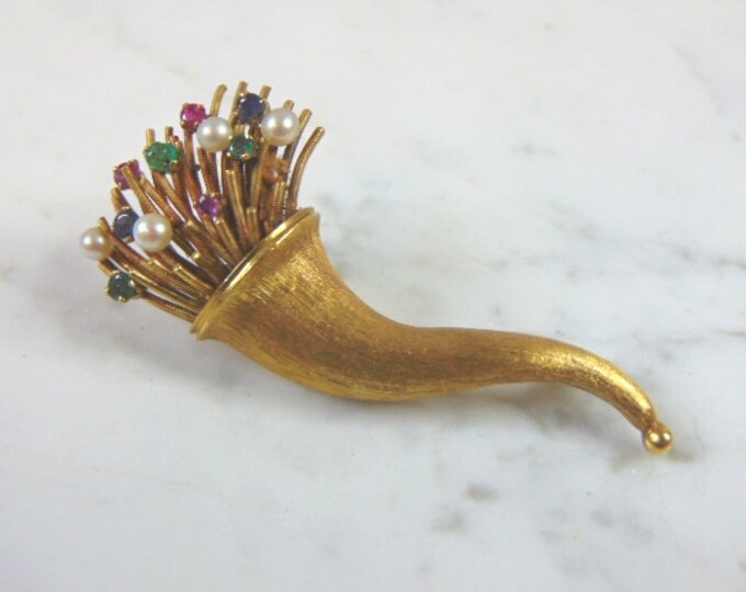 Women Vintage Estate 18k Gold Brooch 19.9g E801