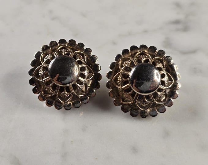 Womens Vintage Estate Sterling Silver Modernist Clip On Earrings 8.8g E4704