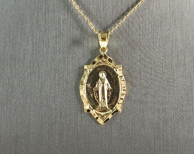Womens Sterling Silver Gold Tone Virgin Mary Pendant Necklace 3.9g E3675