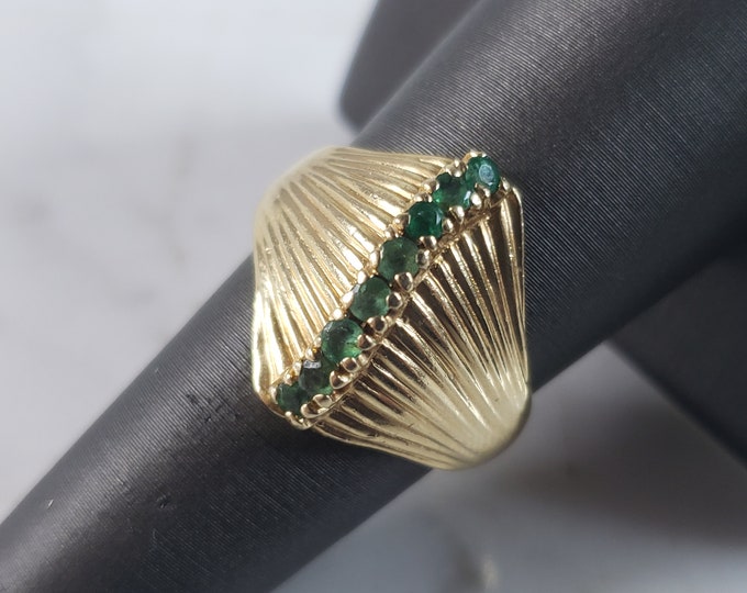 Womens Vintage Estate 14K Yellow Gold Modernist Emerald Ring 6.7g E6110