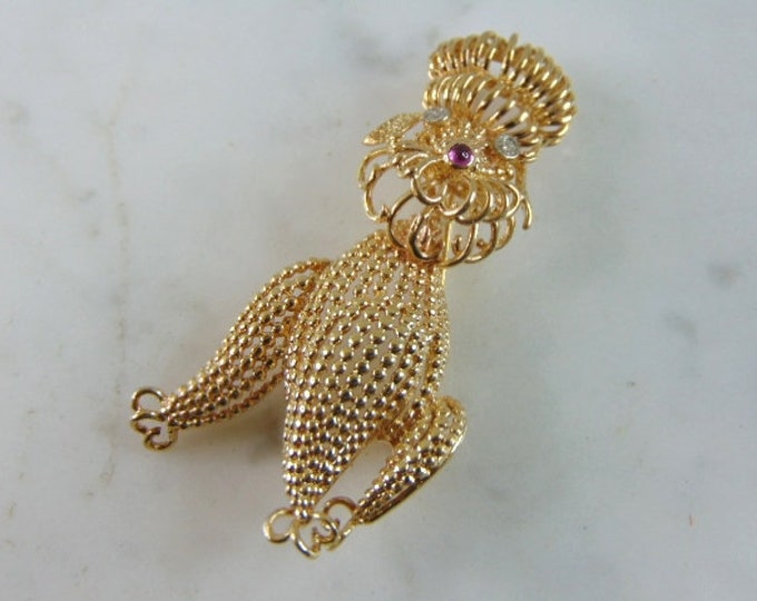 Womens Vintage Estate 14K Yellow Gold Poodle Brooch 10.9g E2346