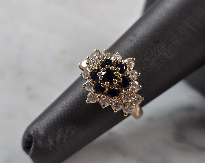 Womens Vintage Estate 14K Yellow Gold Sapphire & Diamond Ring 5.9g #E5736