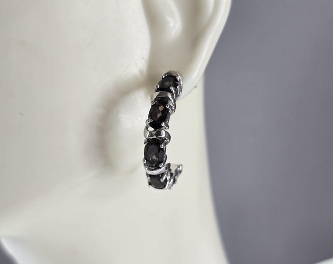 Womens Estate Sterling Silver Smoky Quartz Earrings 5.6g E1983