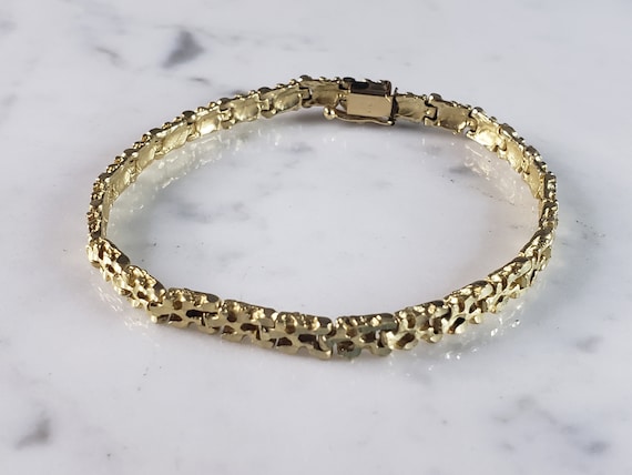 14k Yellow Gold Men's Gold Nugget Bracelet with Box Catch 8in NB15-8