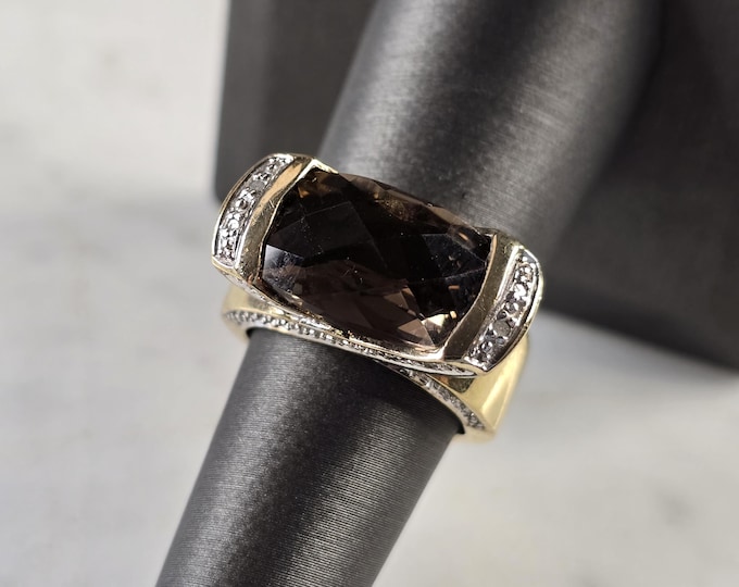 Womens Sterling Silver Gold Tone Modernist Smoky Quartz Ring 9.0g E4561