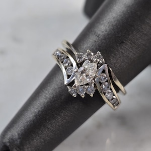 Womens Vintage Estate 14K White Gold Diamond Engagement Ring Set, 6.5g E3986