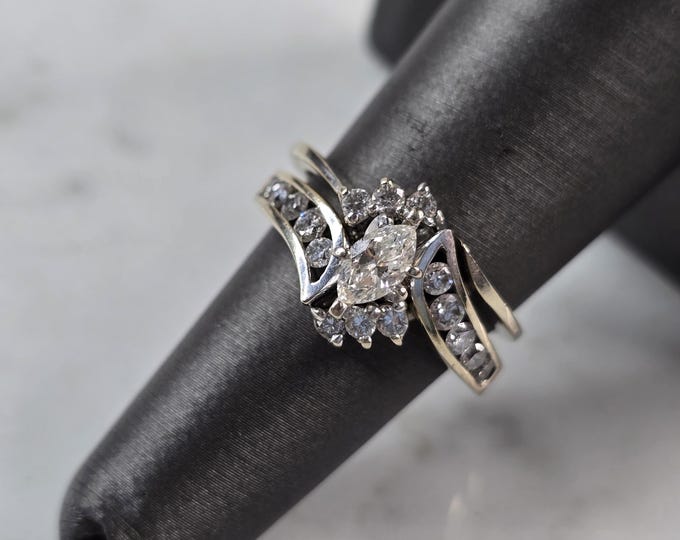 Womens Vintage Estate 14K White Gold Diamond Engagement Ring Set, 6.5g E3986