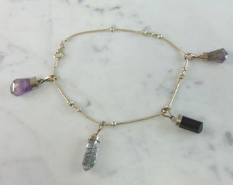 Womens Vintage Estate Sterling Silver Crystals Charm Bracelet 13.9g E1989
