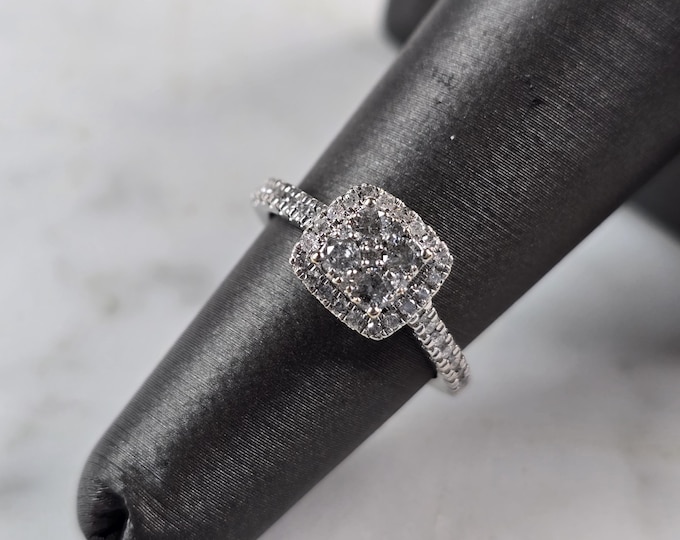 Womens Vintage Estate 10K White Gold Diamond Engagement Ring 2.3g E6849