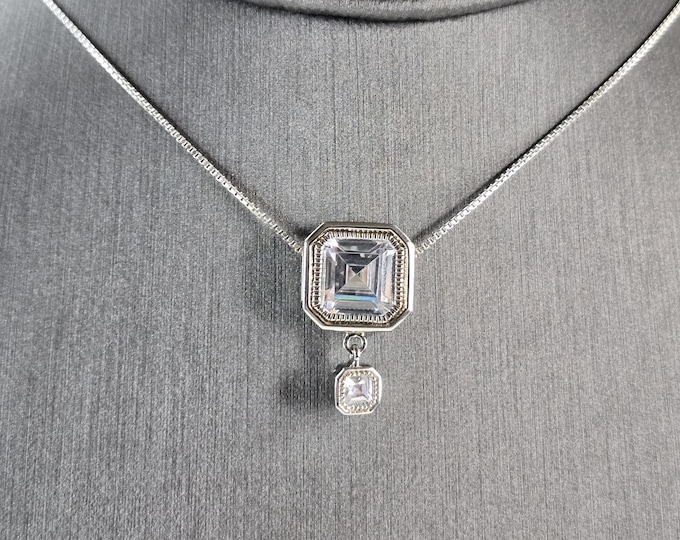 Womens Vintage Estate Sterling Silver CZ Pendant w/ Necklace 6.2g E6613