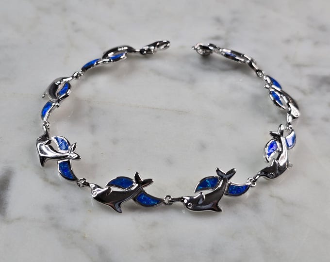 Womens Sterling Silver Opal Dolphin Bracelet 12.1g E3122