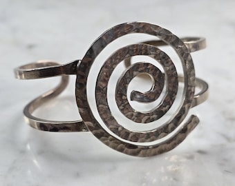 Womens Vintage Estate Sterling Silver Spiral Modernist Cuff Bracelet 28.4g E995