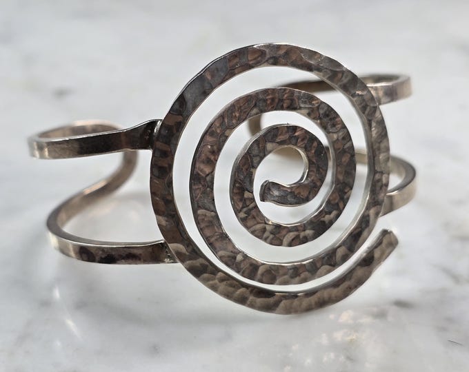 Womens Vintage Estate Sterling Silver Spiral Modernist Cuff Bracelet 28.4g E995