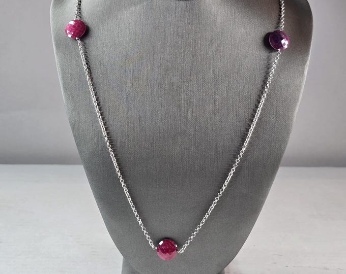 Womens Estate Sterling Silver Natural Ruby Pendant Necklace 15.8g E1592