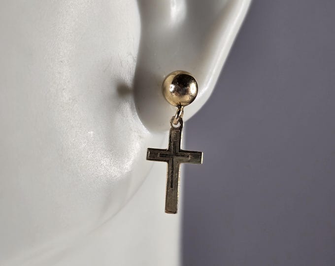 Womens Vintage Estate 14K Yellow Gold Religious Cross Stud Earrings, 1.2g E4813