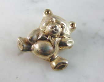 Womens Vintage Estate Sterling Silver Teddy Bear Brooch 11.2g E1997