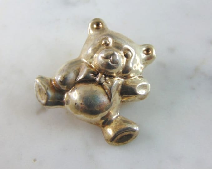 Womens Vintage Estate Sterling Silver Teddy Bear Brooch 11.2g E1997