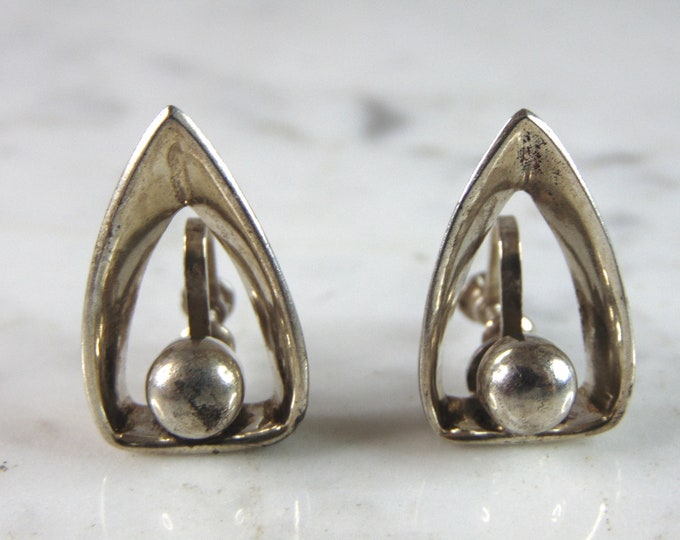 Womens Vintage Estate Sterling Silver Modernist Clamp Earrings 10.8g E3620