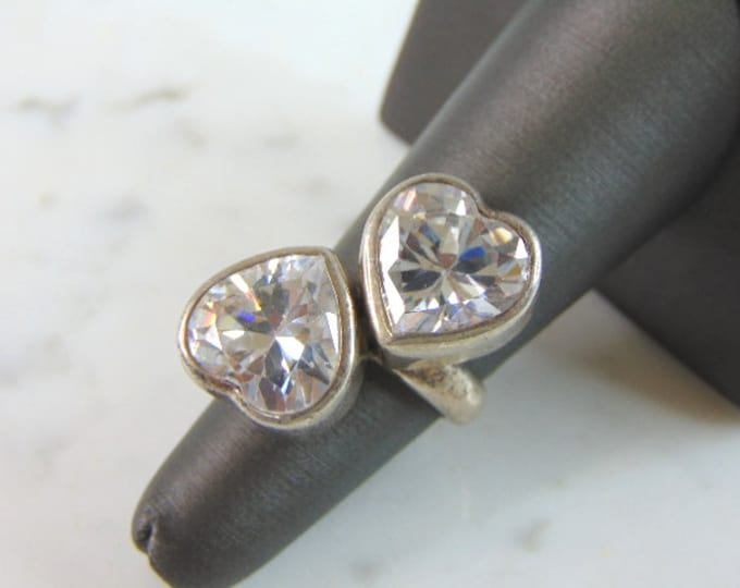 Womens Vintage Estate Sterling Silver CZ Heart Ring 16.8g E5430