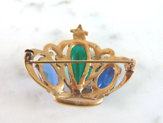 Womens Vintage Estate 10K Gold Crown Brooch 11.3g… - image 2