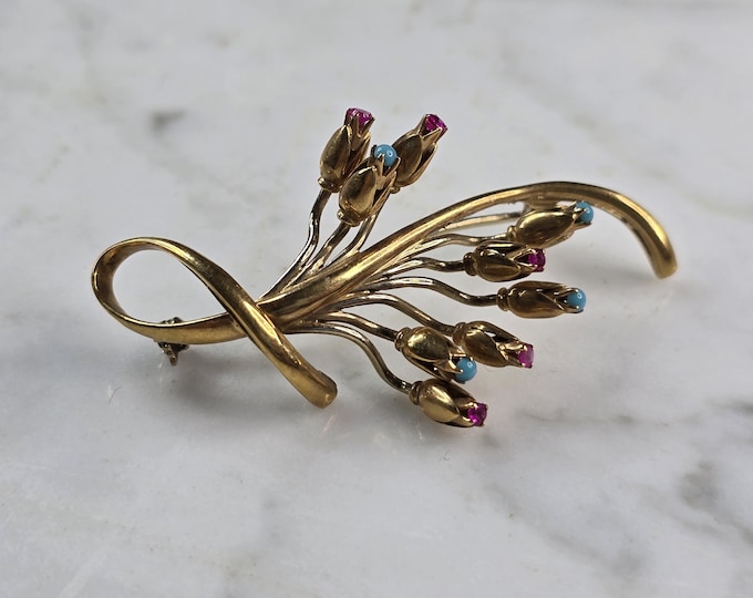 Womens Vintage Estate 14K Yellow Gold Flower Brooch 9.7g E957