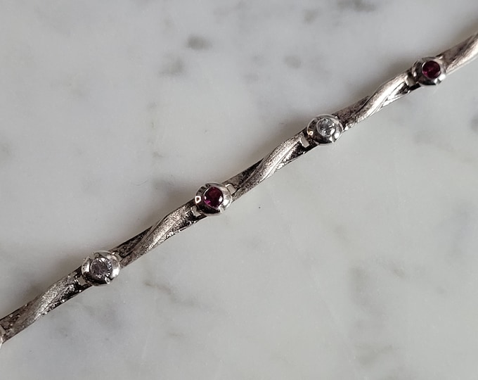 Womens Vintage Estate Sterling Silver Garnet CZ Bracelet 7.2g E6718