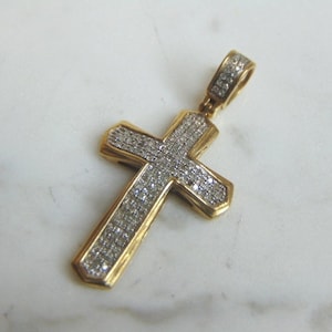 Vintage Estate 10k Yellow Gold & Diamonds Religious Crucifix Cross Pendant 2.0g E2950