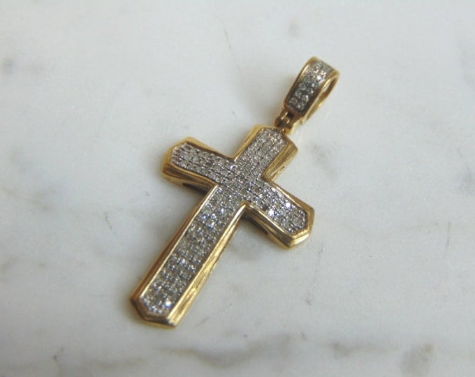 Vintage Estate 10k Yellow Gold & Diamonds Religious Crucifix Cross Pendant 2.0g E2950