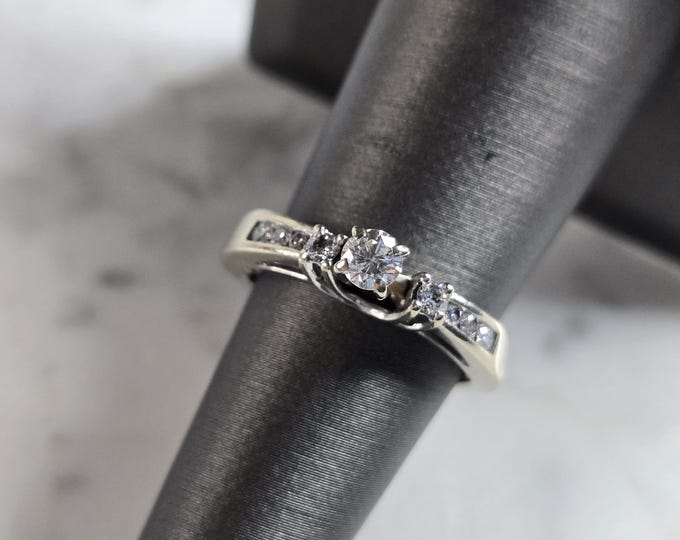 Womens Vintage Estate 14K White Gold Diamond Ring Set, 4.1g E5454