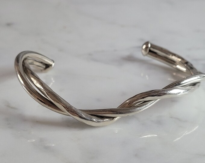 Womens Vintage Estate Sterling Silver Modernist Cuff Bracelet 13.6g E6384