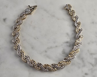 Womens Vintage Estate 14K Gold Diamond Tennis Bracelet 16.7g E7970
